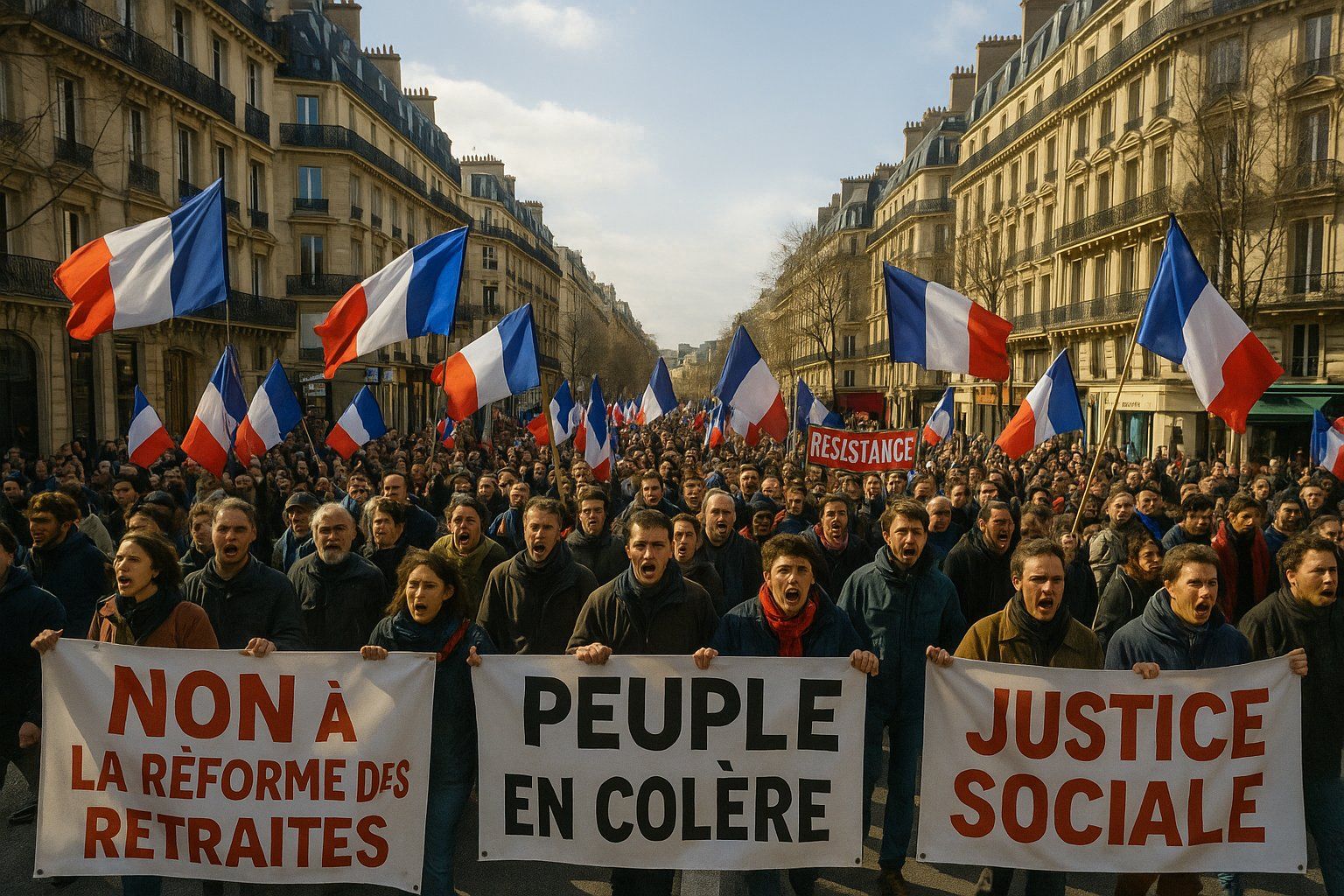 Imagen generada por IA: Francia ante “Bloquons tout”: Mañana será una jornada de protesta masiva y crisis política