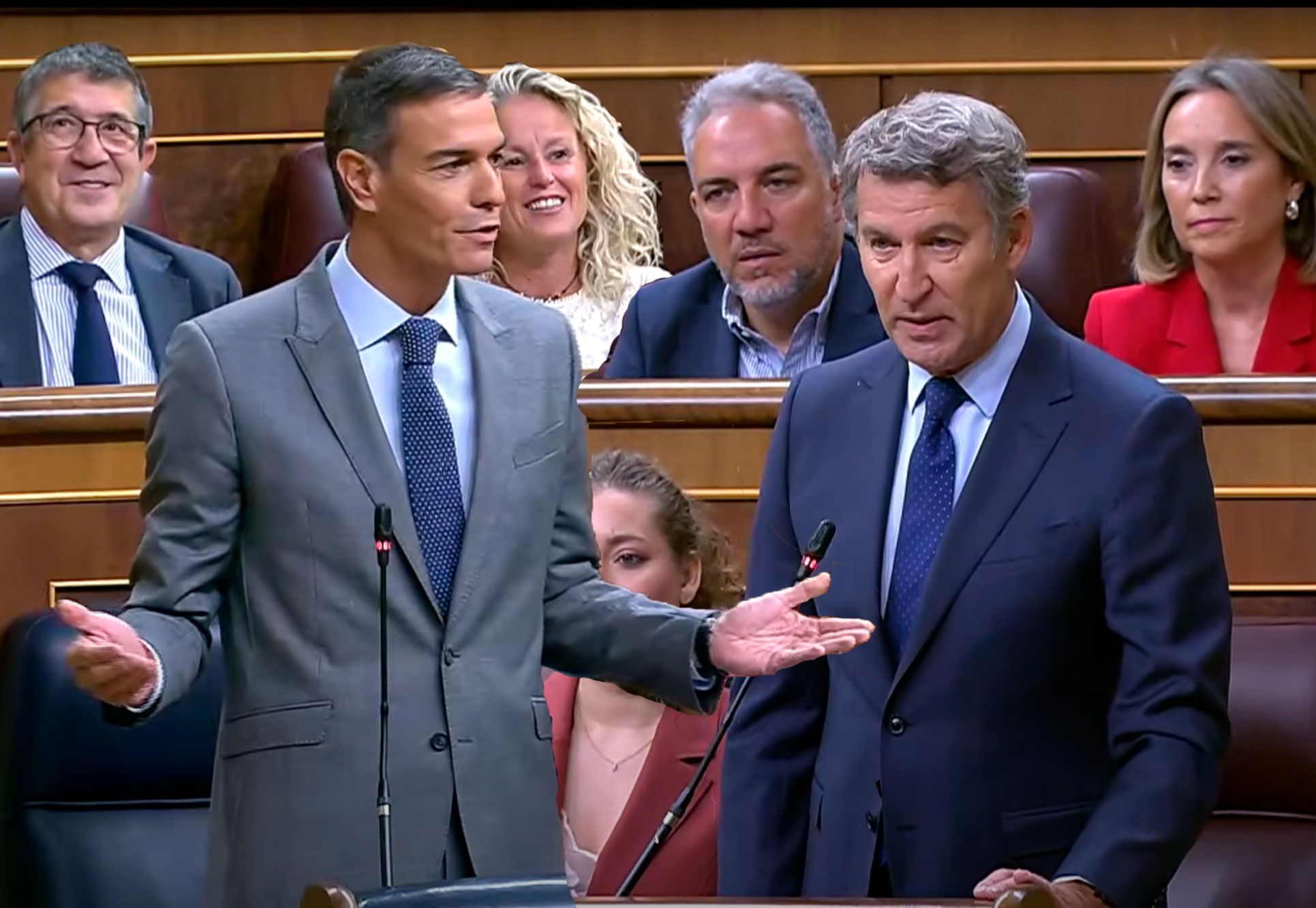 Pedro Sánchez y Alberto Núñez Feijóo en la sesión de control del Congreso esta mañana