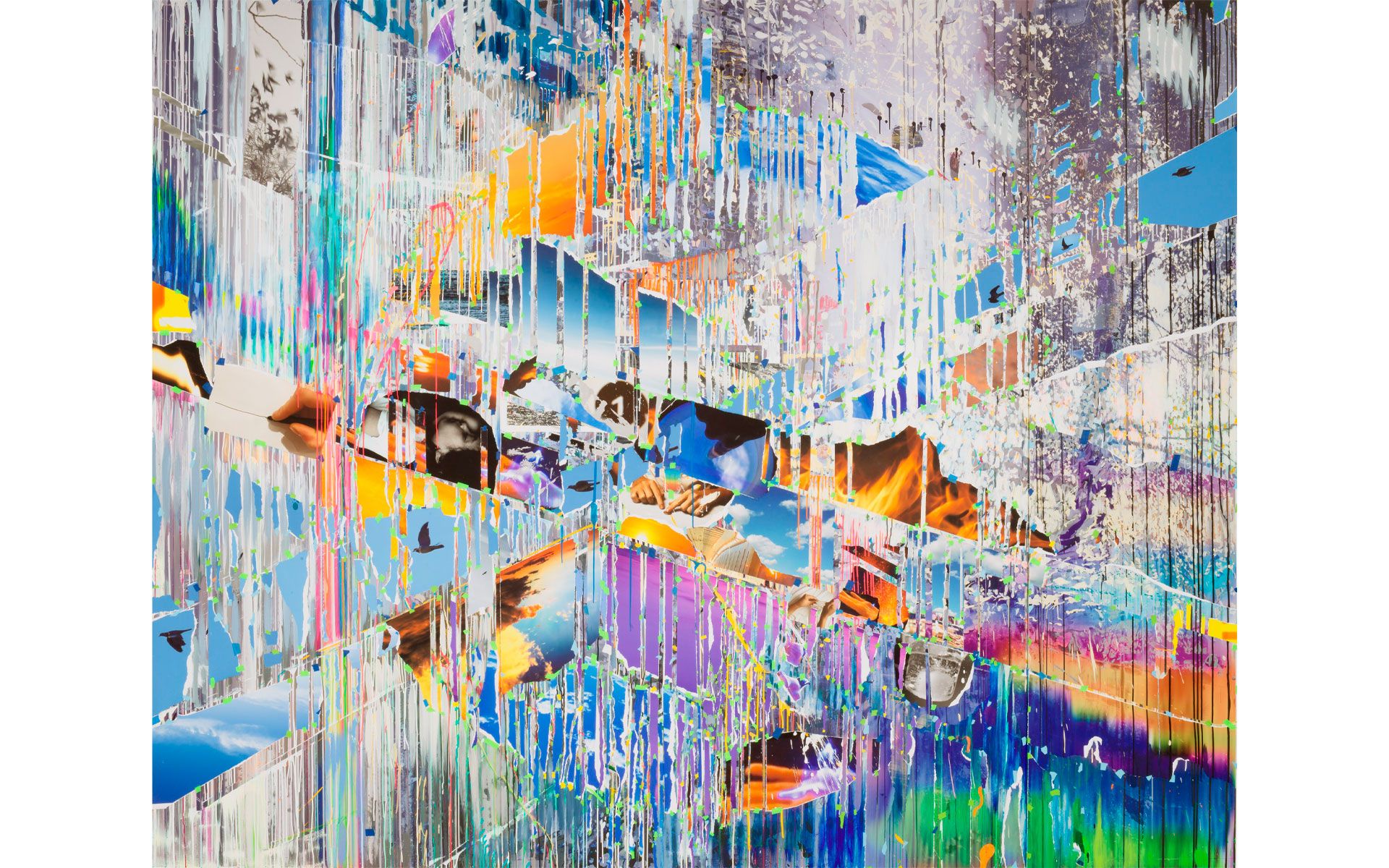 Crisscross, by Sarah Sze (2021). Oil, acrylic, acrylic polymer, and ink on composite aluminum panel, with wood support. Collection of the Shah Garg Foundation. Crisscross, by Sarah Sze (2021). Oil, acrylic, acrylic polymer, and ink on composite aluminum panel, with wood support. Collection of the Shah Garg Foundation.
