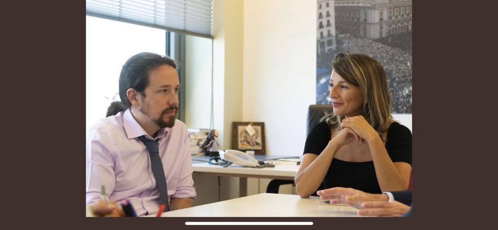 Yolanda Díaz con Pablo Iglesias (imagen de twitter de la ministra)