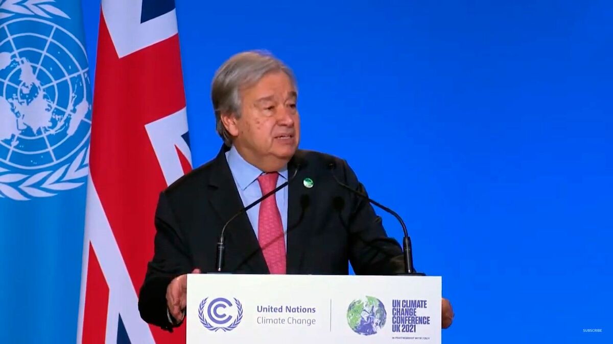 El-Secretario-General-de-las-Naciones-Unidas,-Antonio-Guterres,-interviene-en-la-apertura-de-la-Conferencia-sobre-el-Cambio-Climático-de-la-COP26-en-Glasgow-(Escocia)