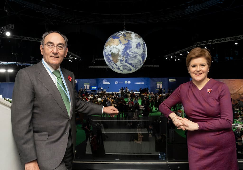 Galán y la primera ministra de Escocia esta mañana en la COP26