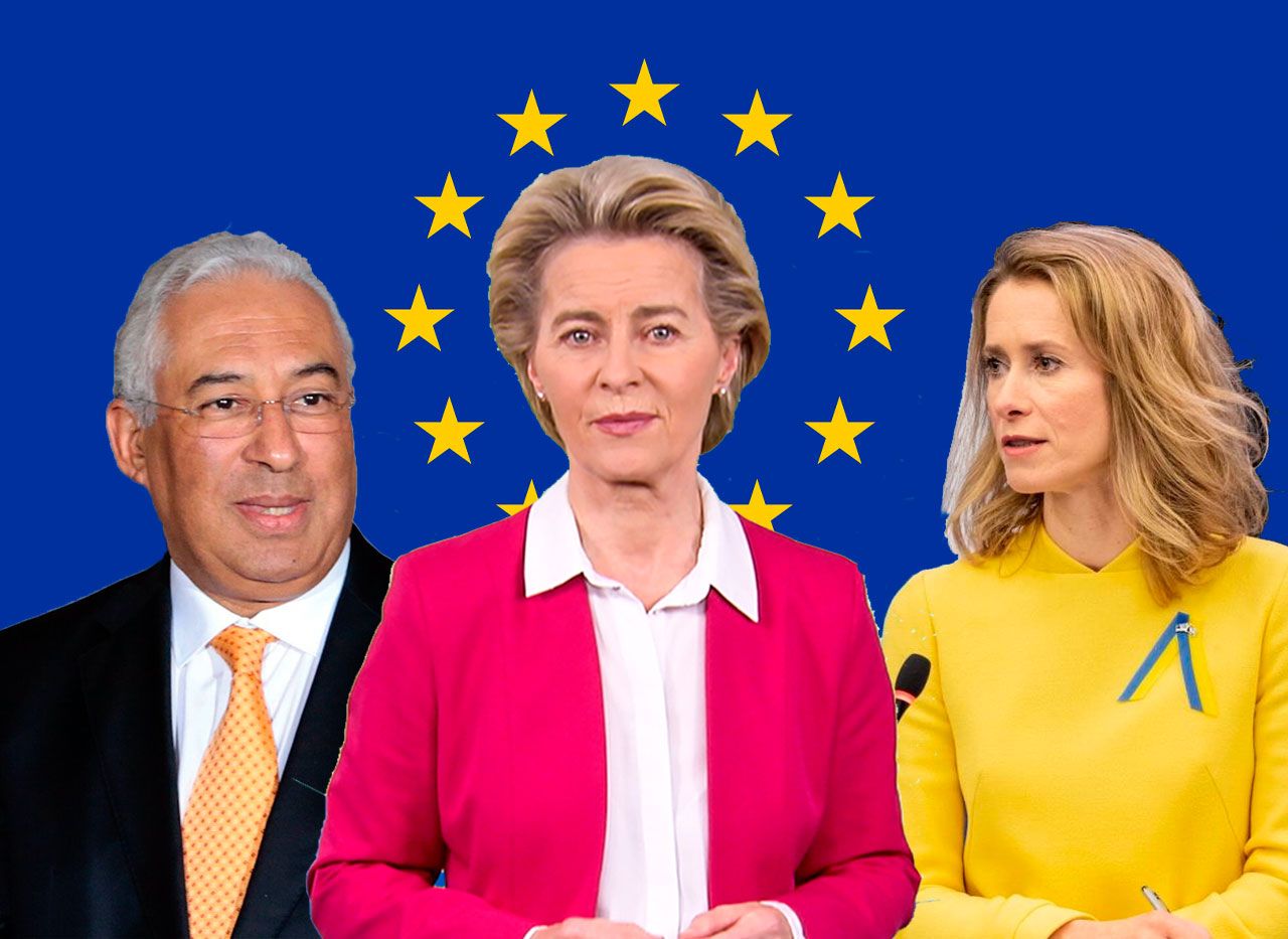 La-alemana-Ursula-von-der-Leyen,-el-portugués-Antonio-Costa-y-la-estonia-Kaja-Kallas-al-frente-de-la-Comisión-Europea,-el-Consejo-Europeo-y-la-diplomacia-europea,-respectivamente.
