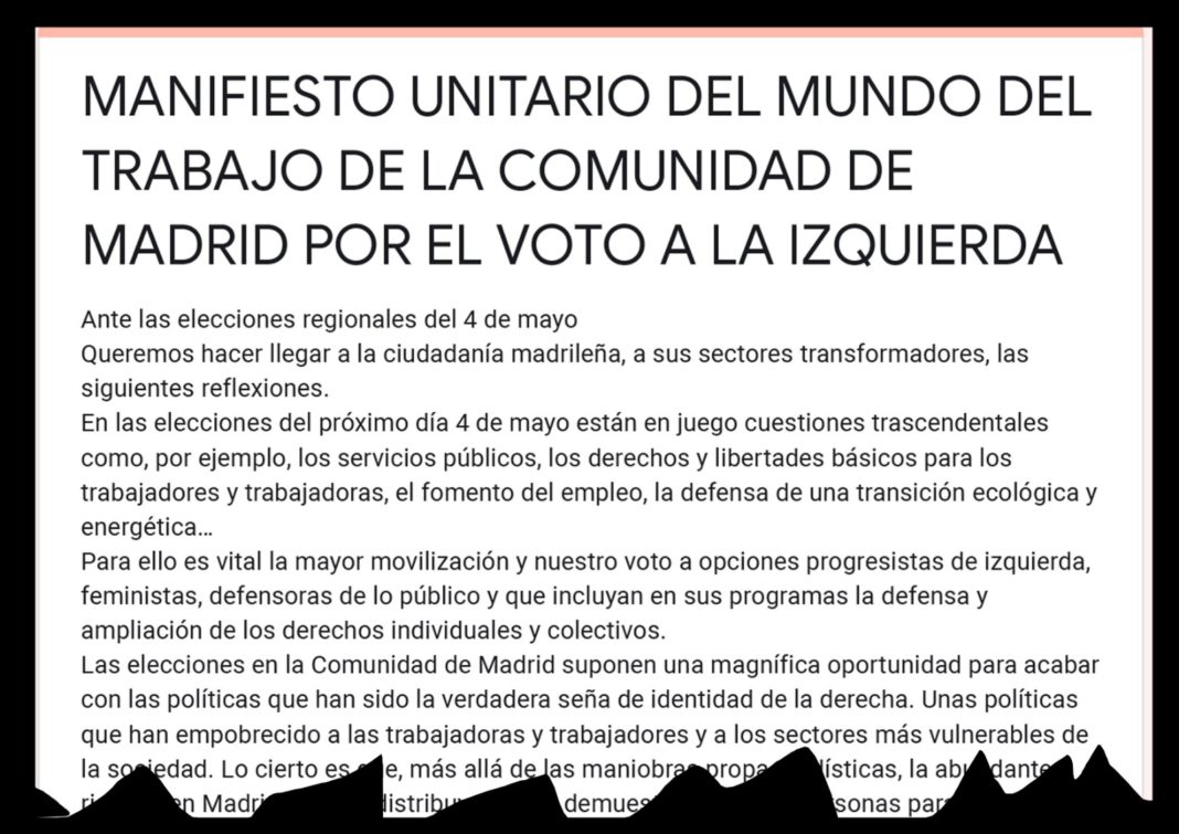 Manifiesto de los sindicatos en Madrid.