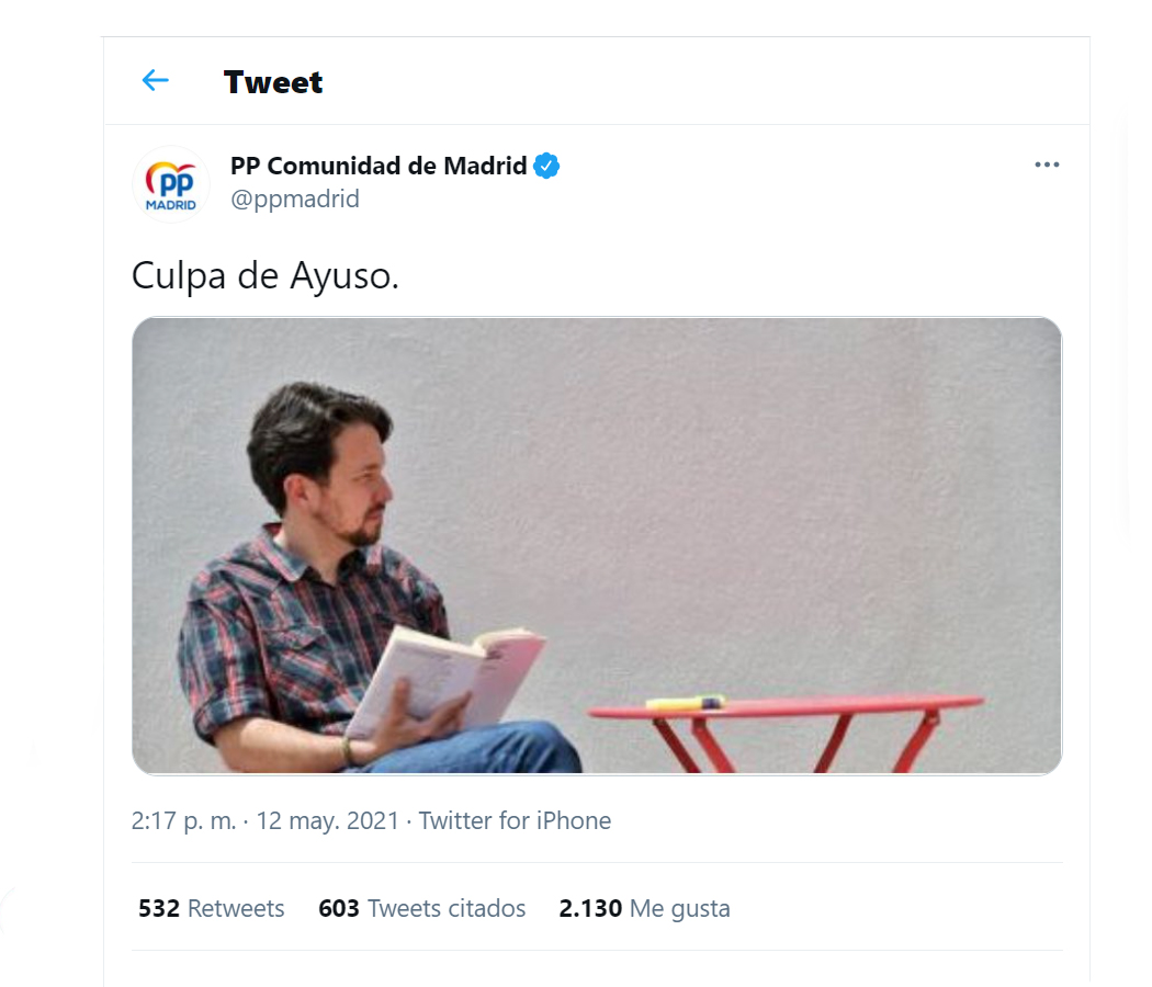 Mensaje en Twitter del Partido Popular de Madrid