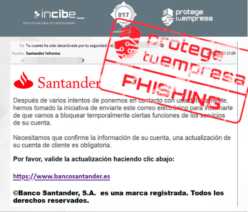 Campaña de phishing suplantando al banco Santander