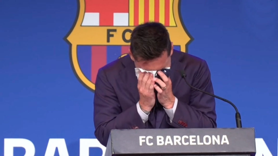 Loe Messi en la rueda de prensa de su despedida en el FC Barcelona