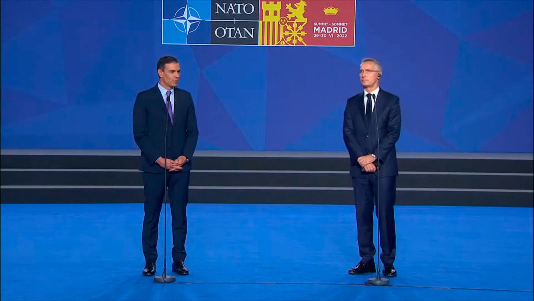 Rueda de prensa conjunta de Pedro Sánchez y Jens Stoltenberg al arranque de la cumbre de la OTAN