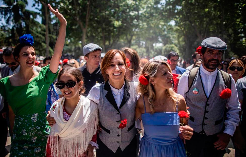 Yolanda Díaz, junto a las candidatas de Más Madrid el 28M, Rita Maestre y Mónica García