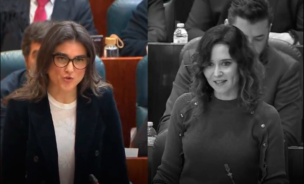Manuela Bergerot, portavoz de Más Madrid enfrentada a Isabel Díaz Ayuso, presidenta de la Comunidad de Madrid