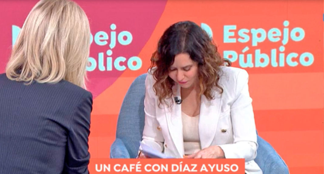 Captura de pantalla de un momento de la entrevista a Isabel Díaz Ayuso en el programa 'Espejo Público', de Atresmedia