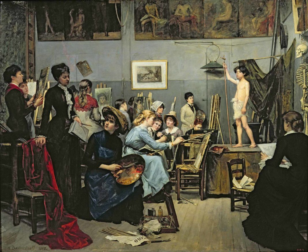 04.jpg El Estudio (1881), por Marie Bashkirtseff, que se autorretrató en el centro del cuadro. | Foto: Art Renewal Center