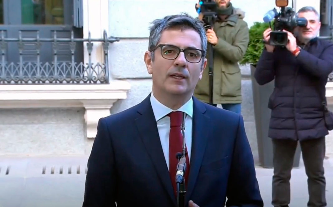 el ministro de Presidencia, Justicia y Relaciones con las Cortes, Félix Bolaños, anunció el acuerdo alcanzado entre PSOE, Junts y ERC sobre el proyecto de ley de amnistía