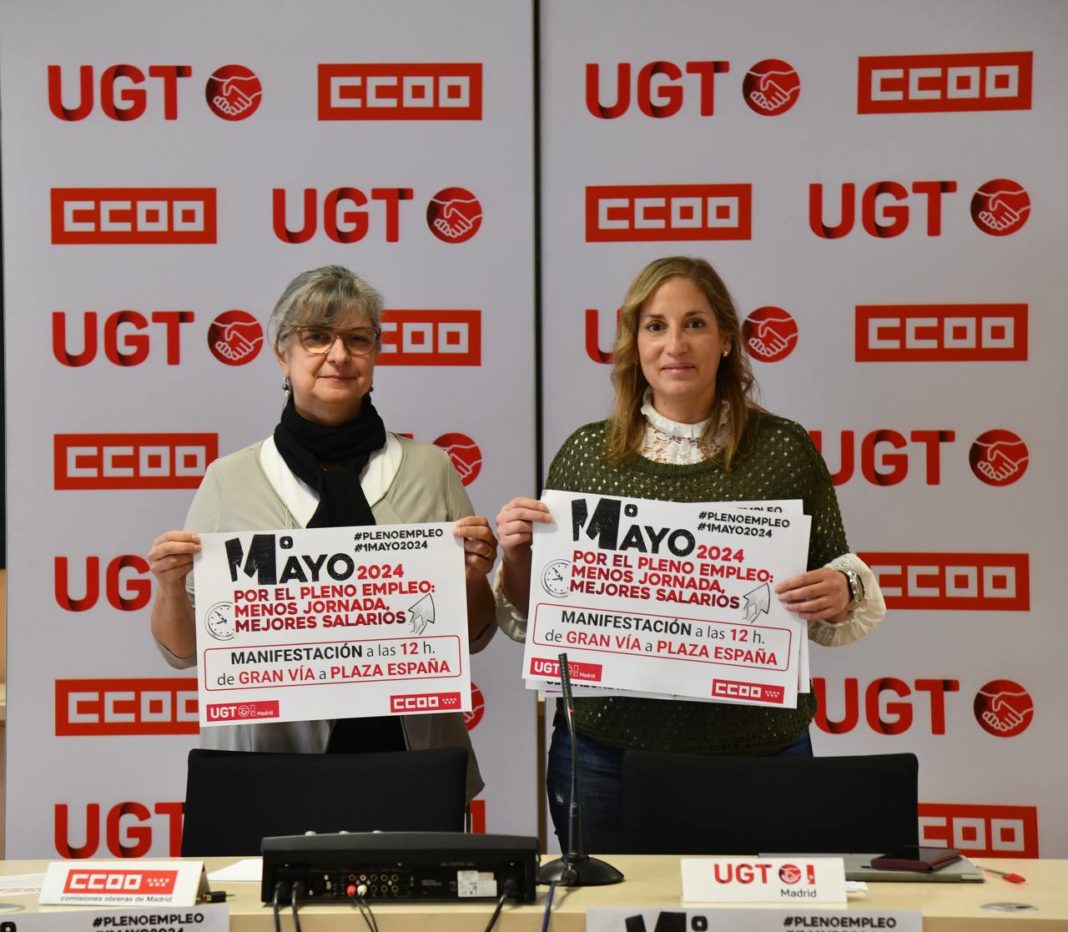 Paloma López y Marina Prieto, secretarias generales de CCOO y UGT Madrid, foto Agustín Millán