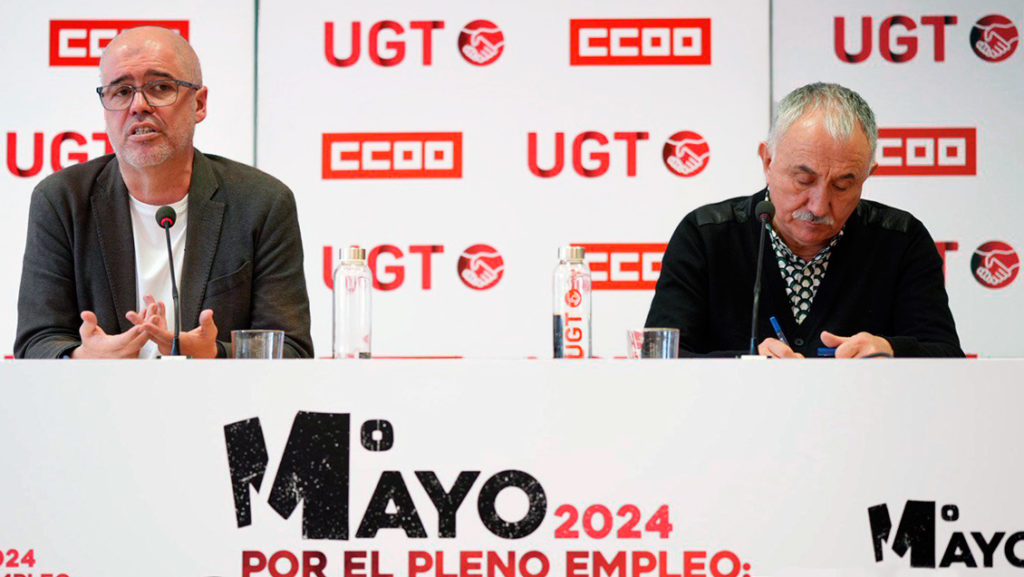 Rueda de prensa para presentar los actos del 1 de mayo, con los secretarios generales de UGT y CCOO, Pepe Álvarez y Unai Sordo