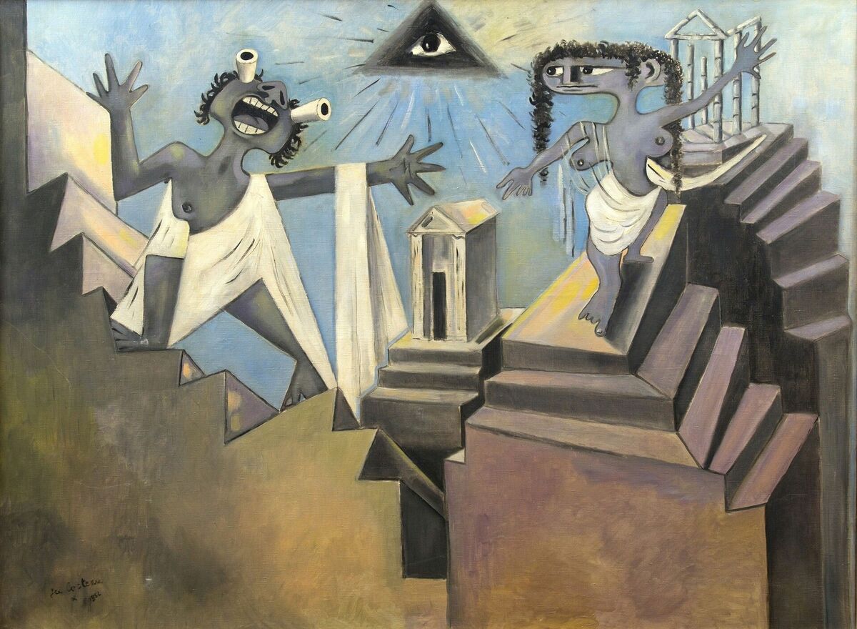 Jean Cocteau, Oedipus, or, the Crossing of Three Roads (Œdipe ou le carrefour des trois routes), 1951. Oil on canvas, 97 x 129 cm. Private collection. © AdagpComité Cocteau, Paris, by SIAE 2024.